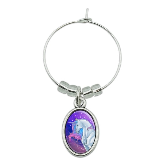 Majestic Unicorn Pink Purple Blue Wine Glass Oval Charm Drink Marker