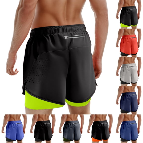 ibiyuan Mens 2 in 1 Athletic Quick Dry Shorts,Running Lightweight,Sweat Wicking Gym Workout Elastic Short
