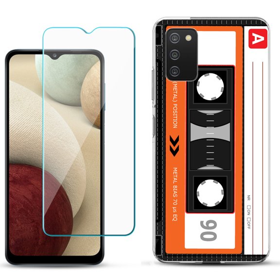 Slim-Fit TPU Phone Case Compatible with Samsung Galaxy A02s, with Tempered Glass Screen Protector, by OneToughShield ® - Cassette Orange
