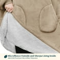 thumbnail image 6 of PAVILIA Wearable Blanket Sweatshirt for Kids Boy Girl, Warm Cozy Giant Hoodie with Two Pockets and Long Sleeves, Fleece Sherpa Oversized Hooded Blanket Pullover Gift for Teens Youths, Taupe Tan, 6 of 7