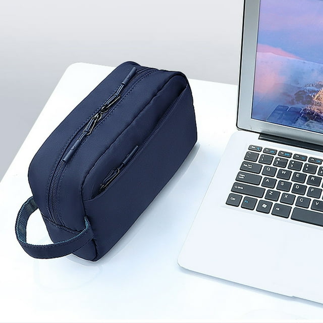 Bolsa de almacenamiento para accesorios digitales de gran capacidad, resistente al agua, con múltiples compartimentos, color azul oscuro, organizador para viajes (1 unidad) Rkxzt