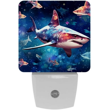 

Ocean Shark Starry Sky Background 2 Pack Night Lights Plug Into Wall Decorative With Auto Dusk-To-Dawn Sensor LED Night Light For Kids Adults Rooms Toilet Hallway Stairs