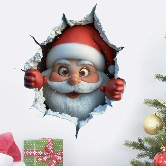 Christmas Creative Wall Sticker, 3D Santa Claus Break-in Wall Decal Set, Holiday Decor Gift for Home Office Party