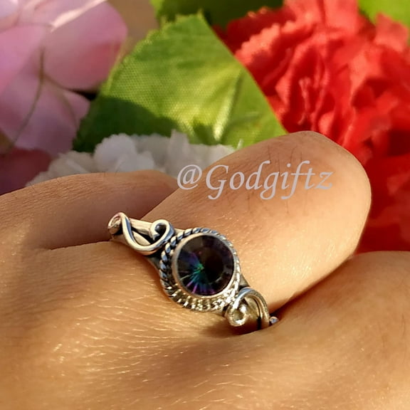 Mystic Topaz Ring, 925 Solid Sterling Silver Ring, Round Cut Gemstone Ring, Gift For Her, Promise Ring, Healing Gemstone Ring For Women's