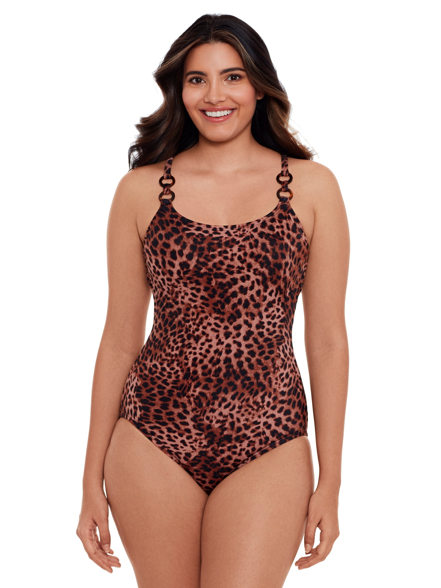 Time and Tru Women's Double Ring Strap One Piece Swimsuit