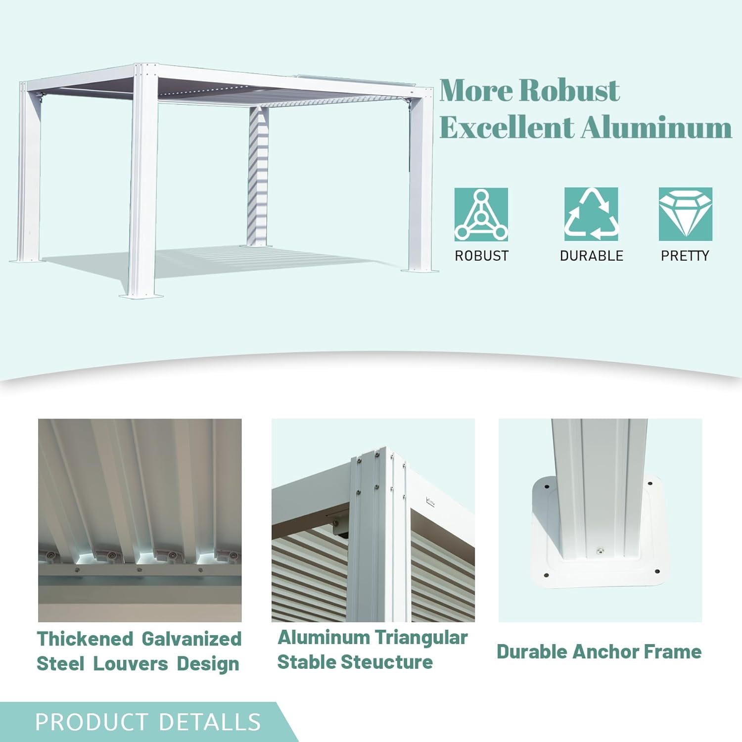 Domi Outdoor Louvered Pergola 10'×13', Aluminium Pergola with Adjustable Roof, Hardtop Gazebo for Patio, Deck, Garden, Yard, Beach(White)