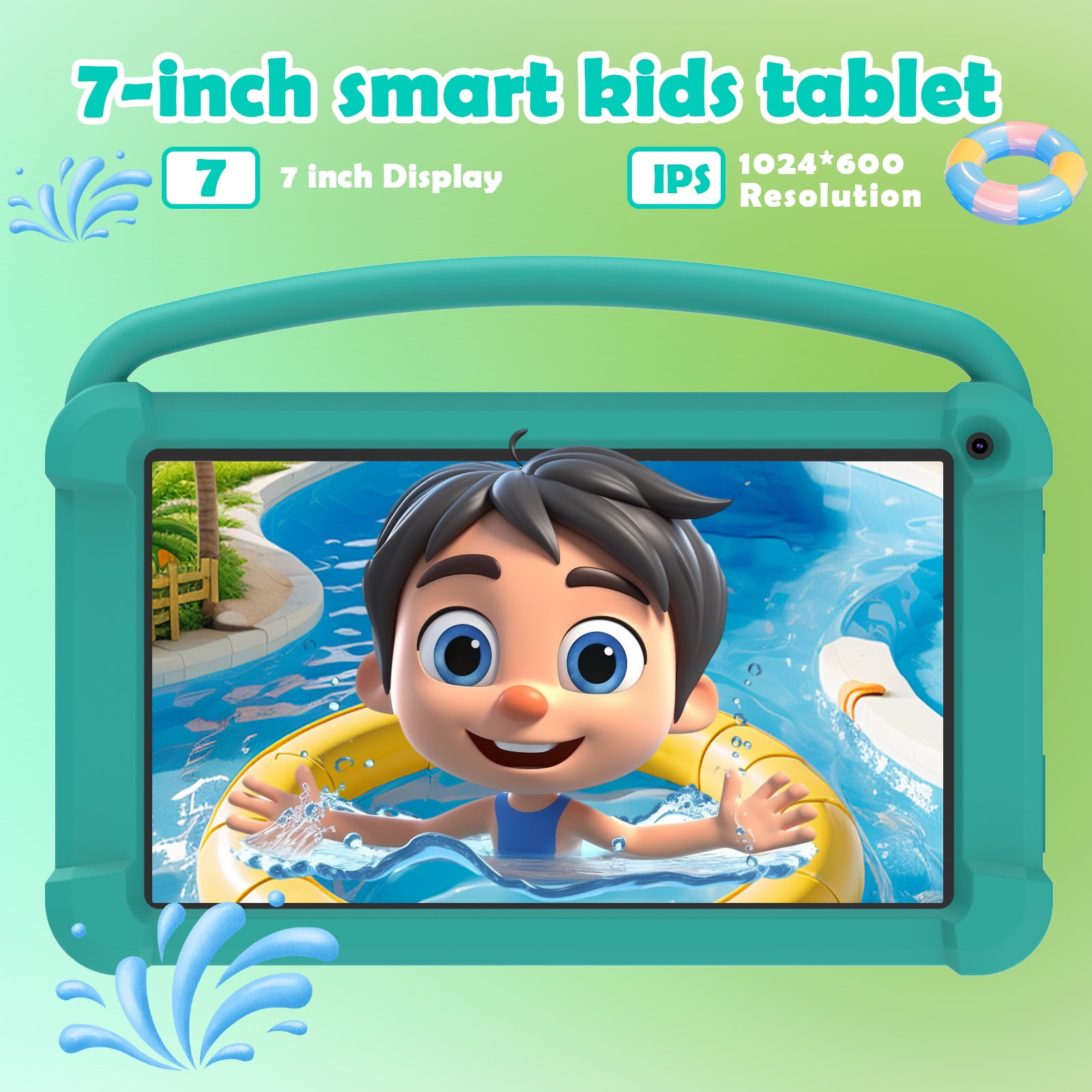 7 Inch Kids Tablet, Quad Core Android Toddler Tablets, Children Tablet with 32GB Storage 4GB RAM WiFi BT Shockproof Case Dual Camera Educationl Games Parental Control, Kids Software Pre-Installed.