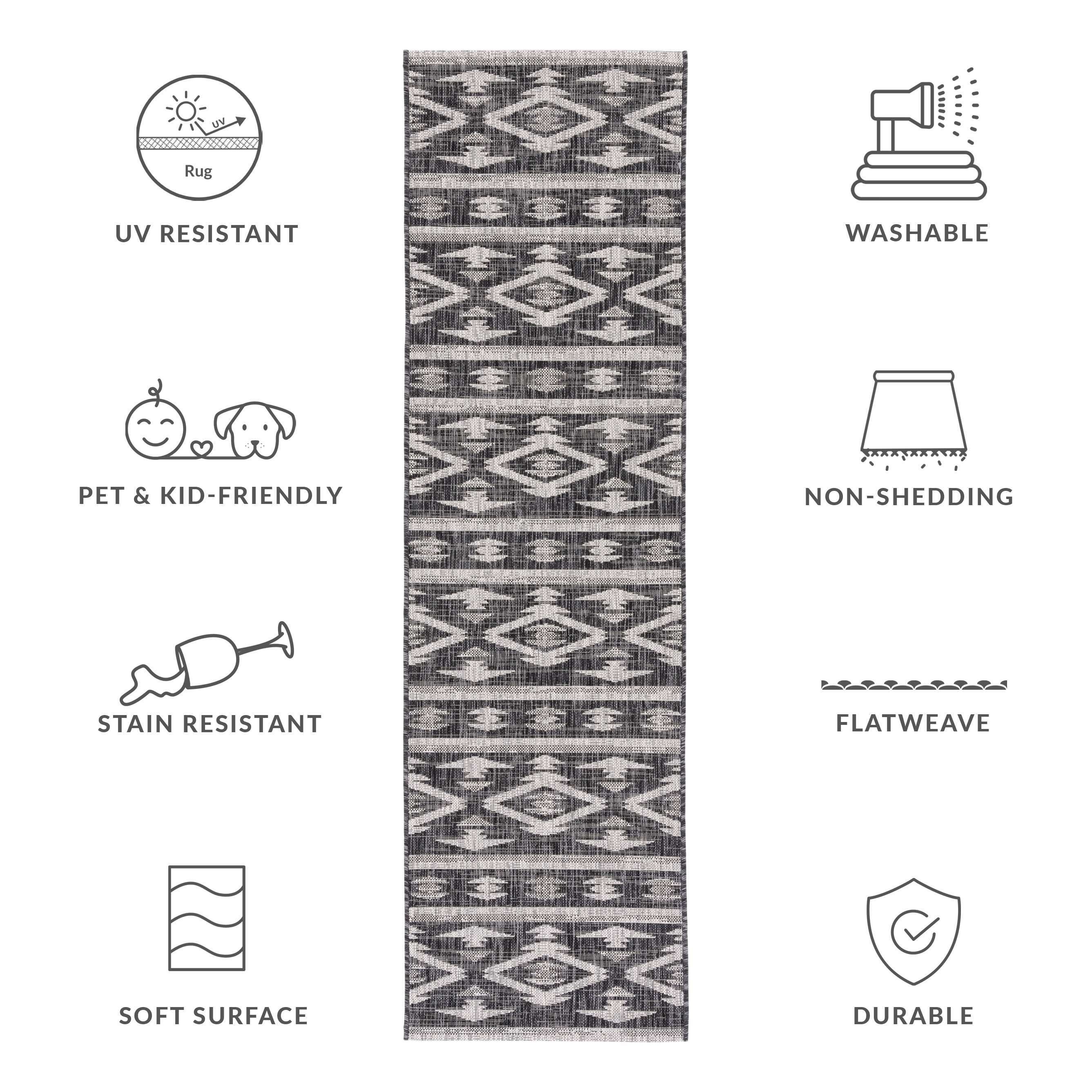 Safavieh Courtyard April Geometric Indoor/Outdoor Runner Rug, Black/Gray, 2'3" x 14'