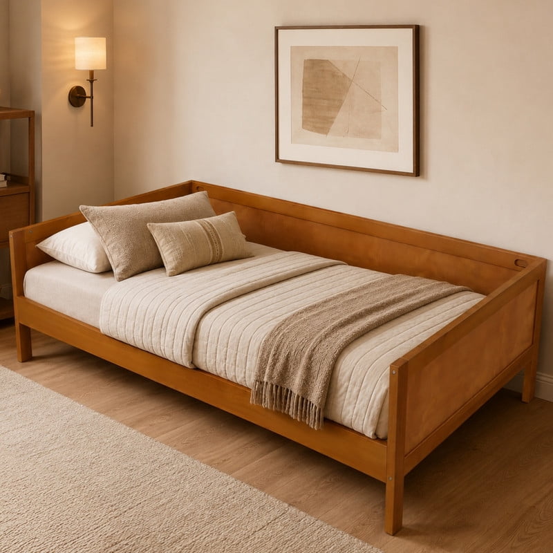 Euroco Wood Twin Size Daybed, Sofa Bed with Slats, No Box Spring Needed, Walnut