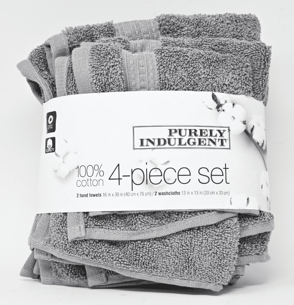 Purely Indulgent 100% Hygrocotton Towel 4 Piece Hand Towel Wash Cloth Gray