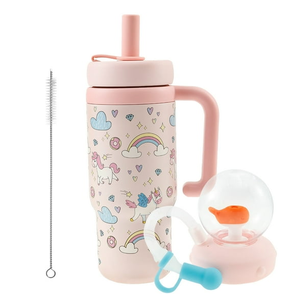 Stainless Steel Whale Fountain Tumbler Drinking Cup Insulated Travel Tumblers Kids Weighted Sippy Cup No Spill Cute Water Bottle with Lids and Straws Leak Proof