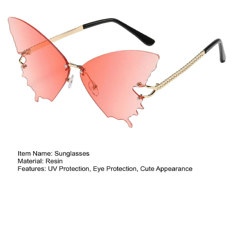 Women Sunglasses Butterflies Shape Rimless Ultra-light Clear Lens Gifts  Sun-resistant Photo Props Anti-UV Ladies Fashion Sunglasses for Daily Life,Hot  Pink 