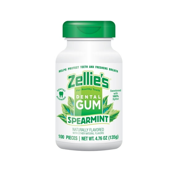 Zellie's Spearmint Xylitol Dental Gum, 100 Count Jar