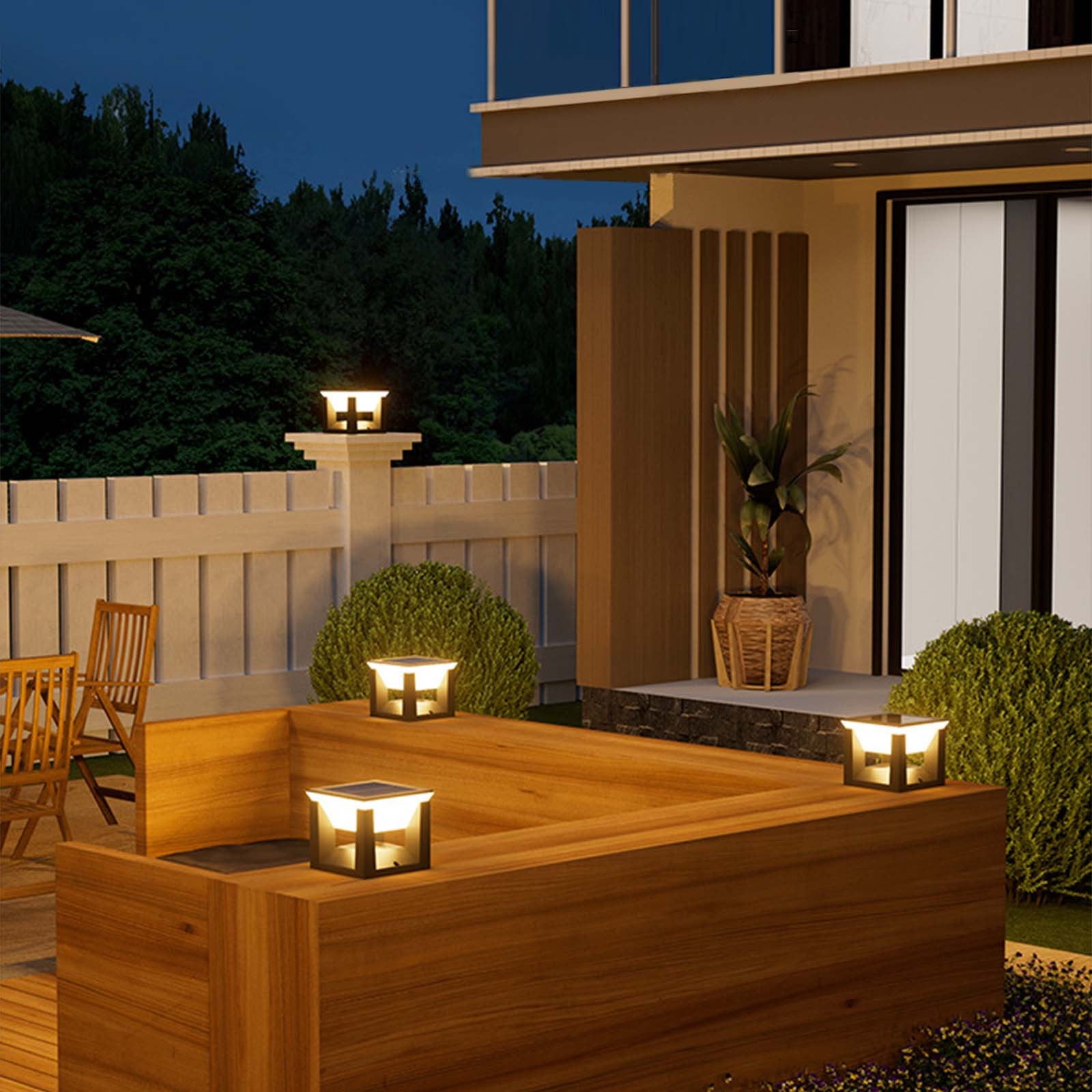 Solar Pillar Light , 5.51” Large Outdoor Post Modern Column Cap Lights Ip65 Waterproof Dusk To Dawn Deck Lantern Led Lamp for Flat Surface Patio Garden Decoration（Round）