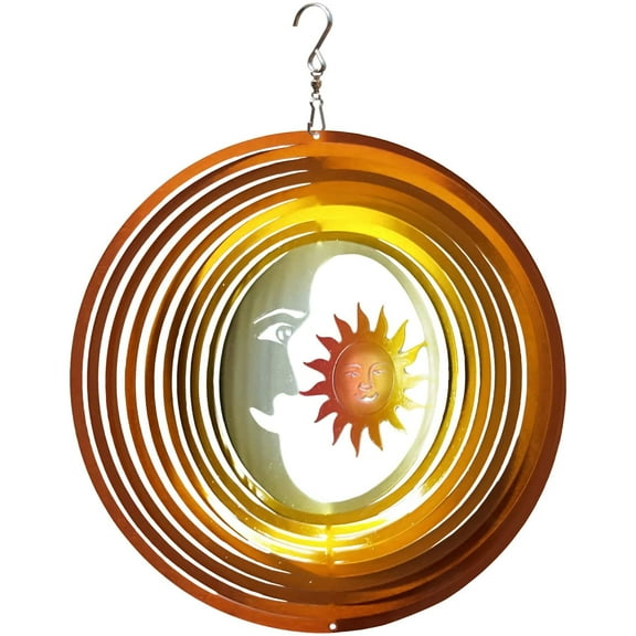 FONMY 3D Stainless Steel 12 inches Multicolor Moon and Sun Wind Spinner