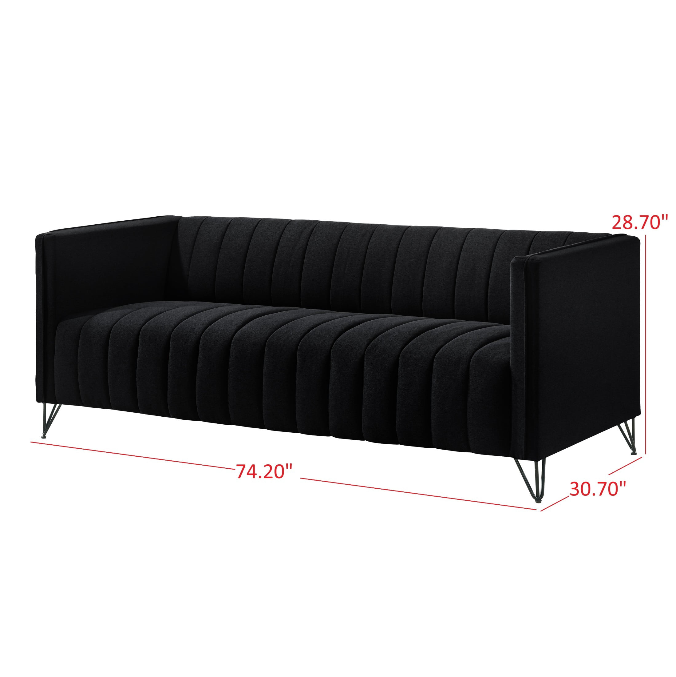 Home Design Kurtis 2-Piece Living Room Set with Square Arm Loveseat and Sofa, Channel-Tufted Upholstery, Black