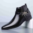 thumbnail image 2 of Men's Eagle Metal Buckle Chelsea Boots, Pointed Toe PU Leather Side-Zip Ankle Boots, Punk Rock Style Chain-Decorated Boots for Daily, Party, Performance Wear, 2 of 6