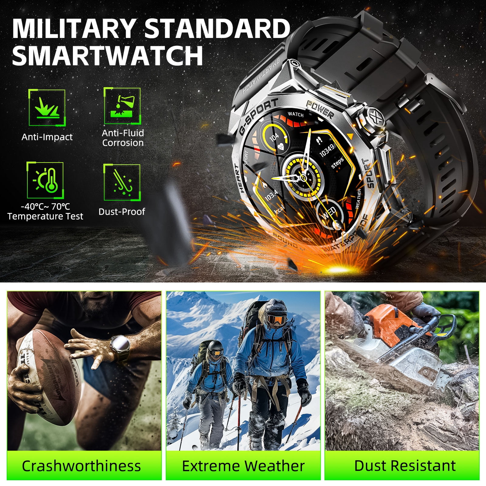 XAXRE Military Smart Watch for Men, 100+ Sports Modes Fitness Watch with AI Voice, 1.43" Smartwatch for iOS Android Phones