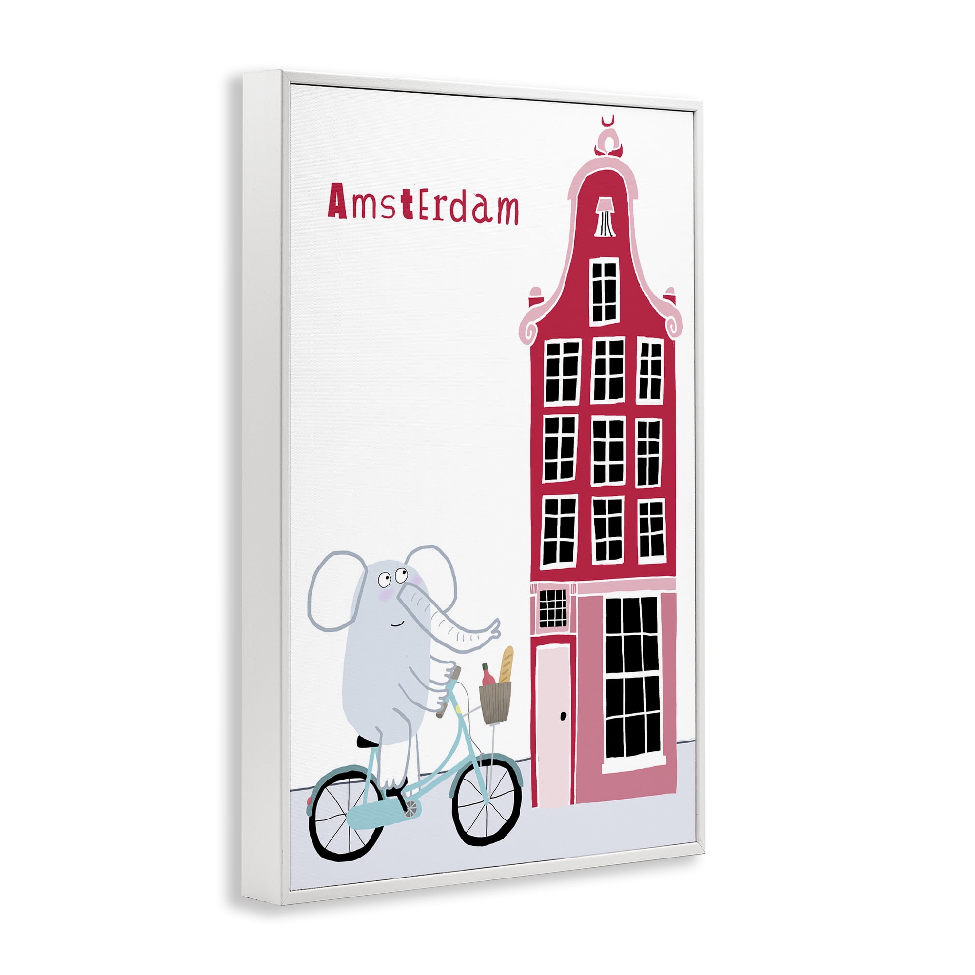 Elephant & Amsterdam Building White Framed Giclee Art, design by Carla Daly