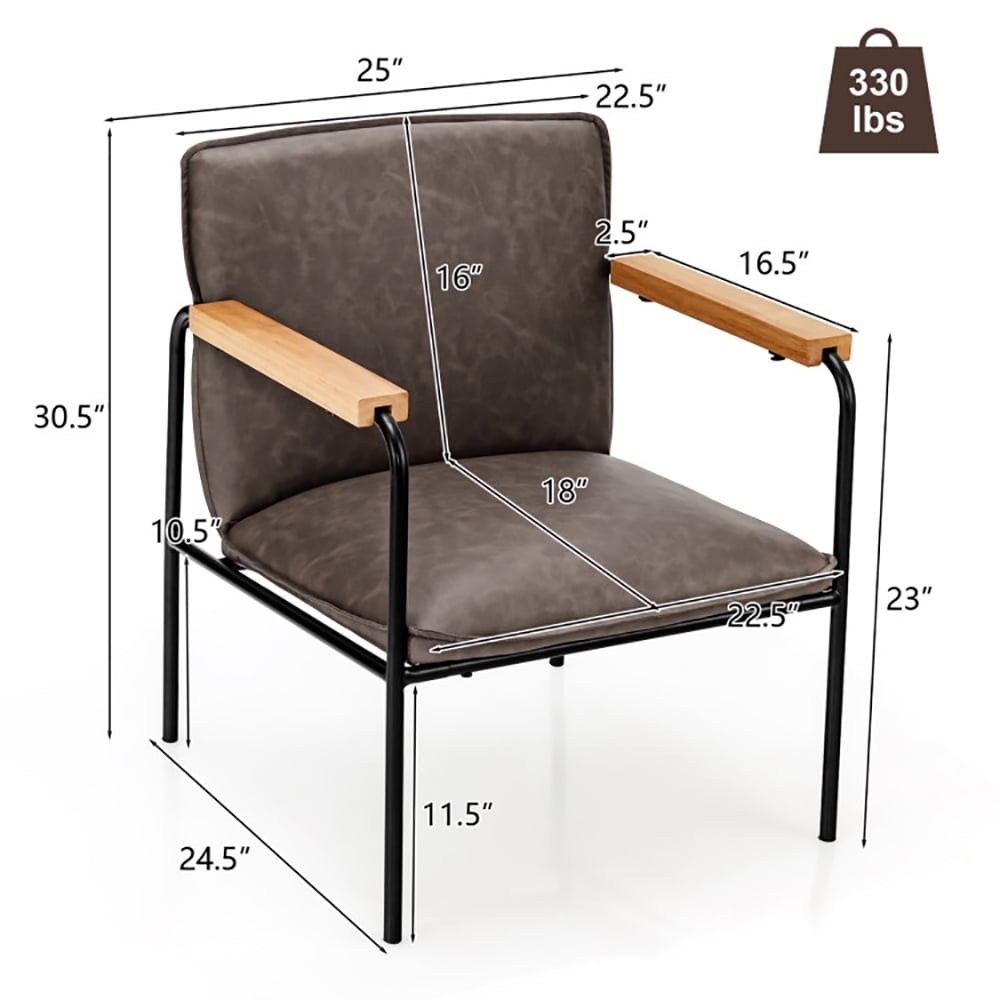 Finihen Upholstered Accent Armchair, PU Leather Accent Chair with Rubber Wood Armrests, for Living Room, Bedroom, Gray