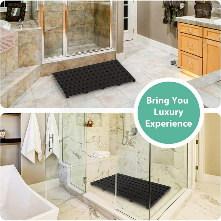 Bamfan Bath Mat for Luxury Shower - Non-Slip Bamboo Sturdy Water Proof Bathroom Carpet for Indoor or Outdoor Use