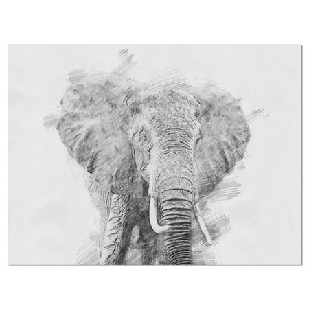 DESIGN ART Designart 'Black and White Elephant Sketch' Animals Painting Print on Wrapped