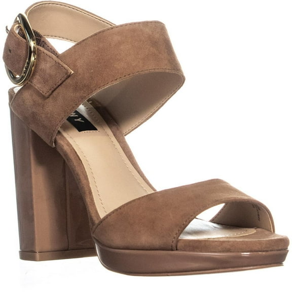 Womens DKNY Bell Sling Back Block Heel Sandals, Walnut Suede, 6 US / 36 EU