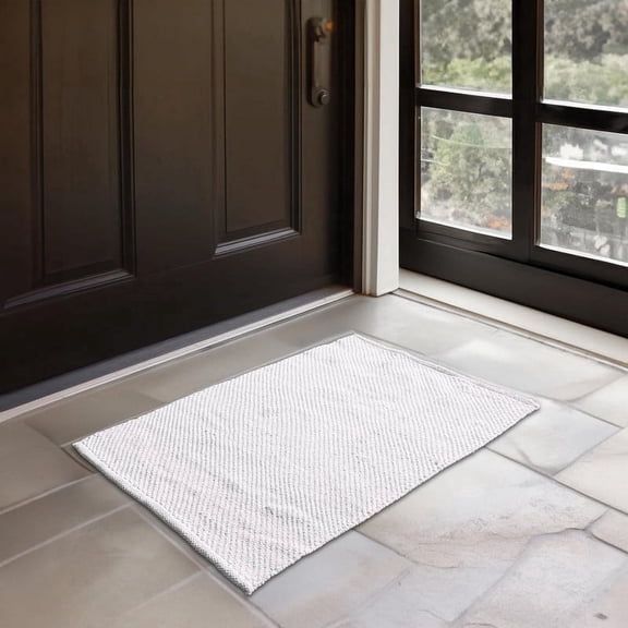HOMEMONDE Herringbone Rug 2x3 Ft - Indoor/Outdoor Accent Reversible Cotton Handwoven Braided Area Rug - Ideal for High Traffic Areas in Living Room, Kitchen, Entryway & Bedroom - White Door Carpet
