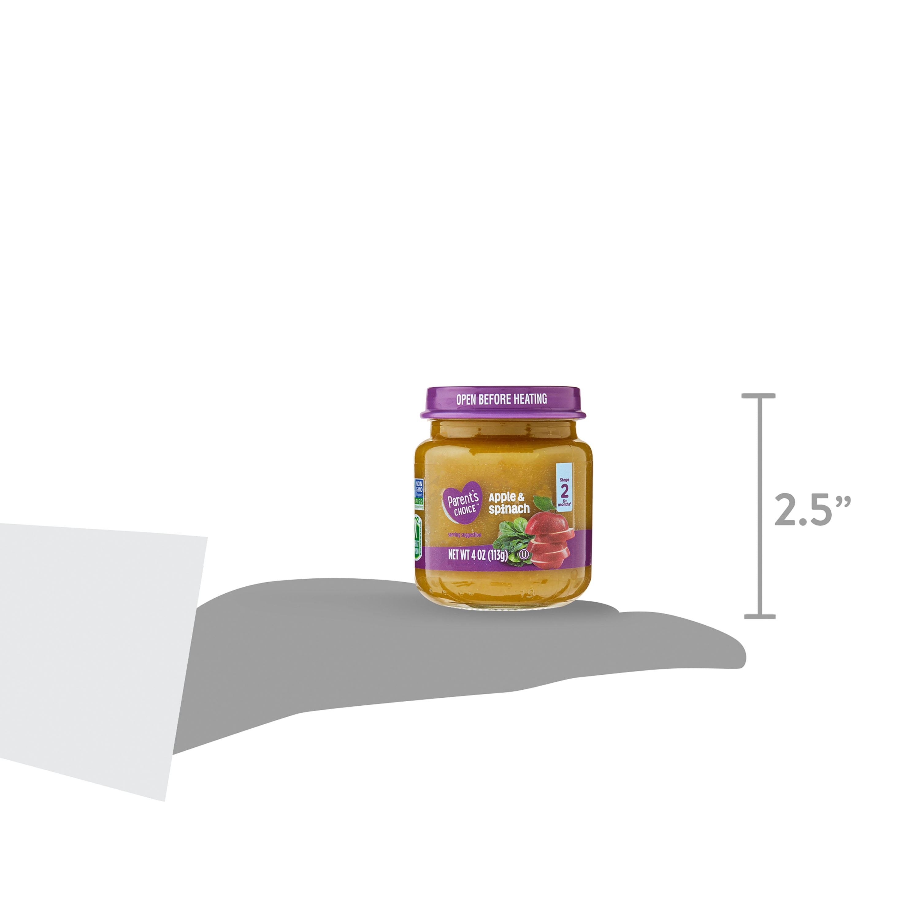 (6 pack) Parent's Choice GMO-Free 2nd Foods, Apple & Spinach, 1 Jar