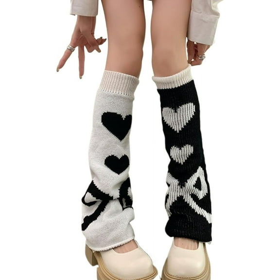 YooGuoGuo Leg Warmers for Women Cute Heart Bow Pattern Girls Y2k Punk Lolita Double-sided Cotton Knitted Loose Cover Knee-high