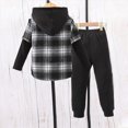 thumbnail image 4 of KPOPLK Boys Two Piece Outfit Clothes Plaid Front Button Down Hoodie Sweatshirt and Jogger Sweatpants Sets Size 3-4 Years,Black, 4 of 7