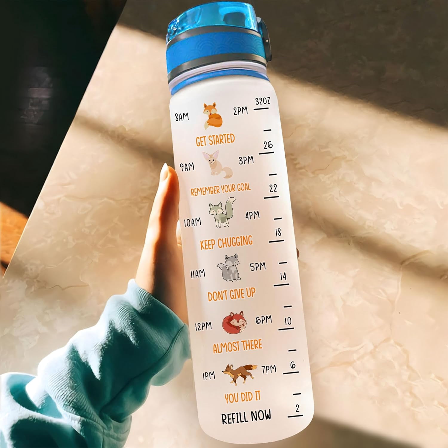 Personalized Fox Lovers 32 Oz 1Liter Motivational Water Bottle, Foxes Of The World Custom Name Water Bottle With Time Marker, Animal Lover Gifts For Women Girl On Birthday, Mother Day's