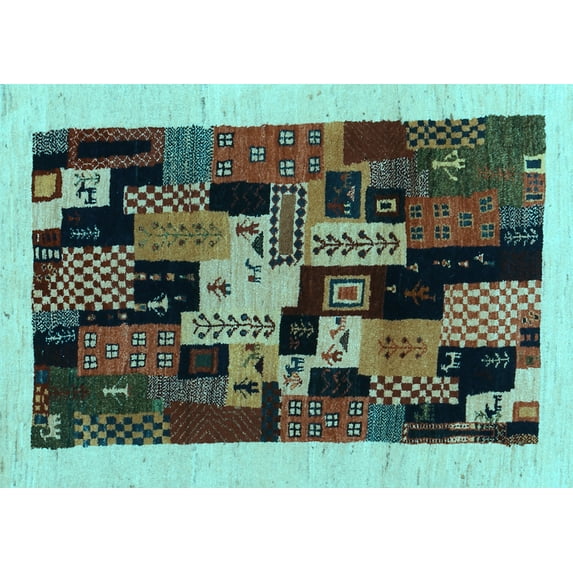 Ahgly Company Indoor Rectangle Abstract Light Blue Contemporary Area Rugs, 5' x 7'