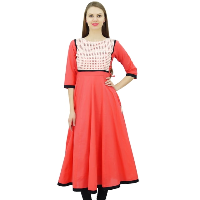 Bimba Robe Anarkali Évasée pour Femmes en Coton Kurta Chic Tunique Longue Personnalisée