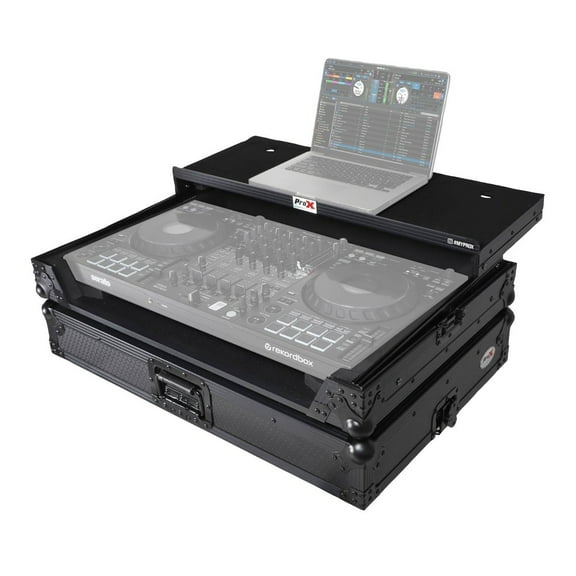 ProX XS-FLX10LTBL ATA Flight Style Road Case Slim for Pioneer DJ DDJ-FLX10 or DDJ-GRV6 DJ Controller with Sliding Laptop Shelf - Black Finish