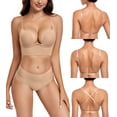 thumbnail image 7 of Exerin Women's Plunge Backless Bra Underwire Push Up Padded Multiway Low Back Bras(34A,Beige), 7 of 7