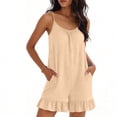 thumbnail image 2 of QATAINLAV Summer Rompers for Women Sleeveless Adjustable Strap Onesies Shorts Cotton Casual Wide Jumpsuits with Pockets Khaki M, 2 of 7