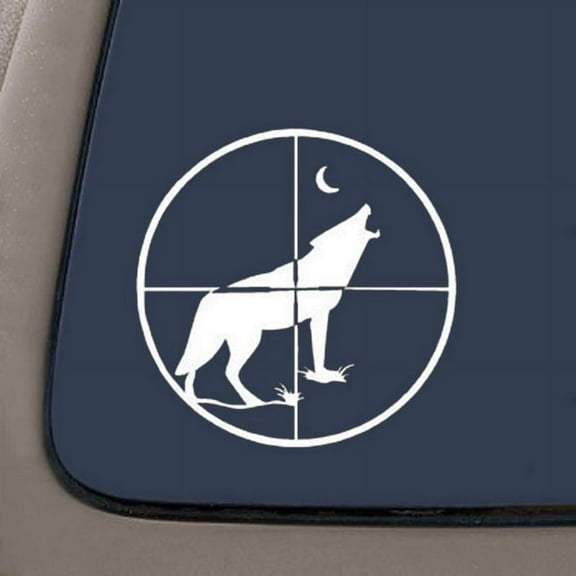 Coyote Hunting Decal | 5.5-Inches | White Vinyl Decal | Car Truck Van SUV Laptop Macbook Wall Decals