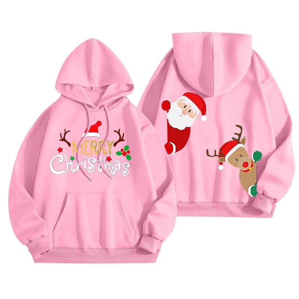 WILLBEST Sudadera con Capucha Merry Christmas para Mujer Sudadera con Capucha con Estampado Navideño Divertido Camiseta Navideña Informal de Manga Larga 382 Grande