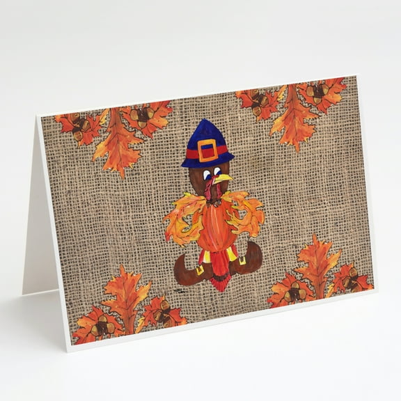 Thanksgiving Turkey Fleur de lis on Faux Burlap Greeting Cards and Envelopes Pack of 8