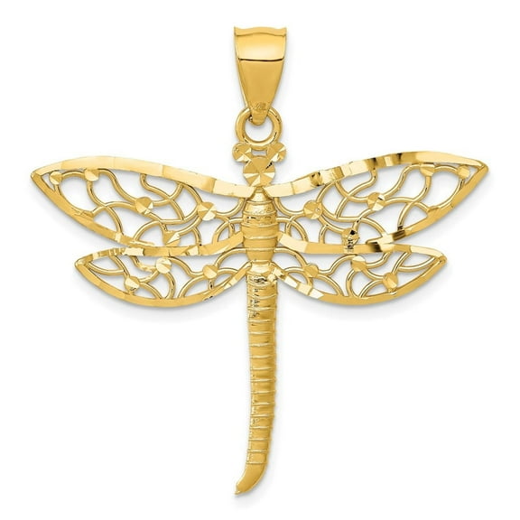 Auriga Fine Jewelry 14K Yellow Gold Diamond-Cut Dragonfly Pendant for Women (L-37 mm,W-38.5 mm)