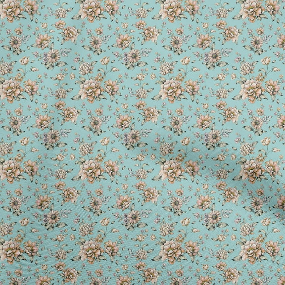 oneOone Velvet Turquoise Blue Fabric Florals Diy Clothing Quilting Fabric Print Fabric By Yard 58 Inch Wide