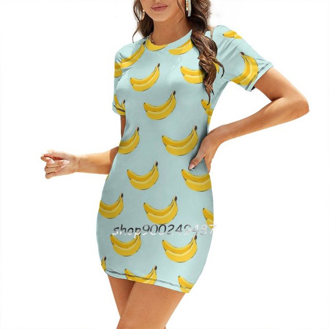 Robe Élégante Douce à Motif Banane pour Femmes, Robe Coréenne Kawaii à Col Carré, Motif Banane, Banane Vectorielle
