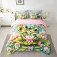 thumbnail image 2 of Manfei Teens Adults Cartoon Floral Frogs Twin Bedding Sets 7-Piece,Cartoon Rainbow Butterflies Bedding Comforter Set Microfiber,Chic Floral Lotus Breathable Sheet Sets,Ultra Soft Home Decor, 2 of 8