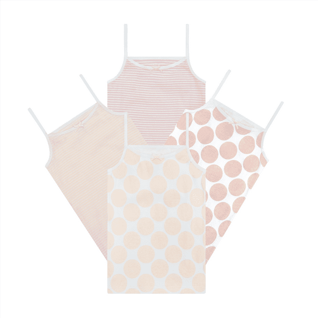 Buyless Fashion Camisoles Sans Étiquette pour Filles, Encolure Dégagée, Débardeurs en Coton avec Garniture et Bretelles (Lot de 4)