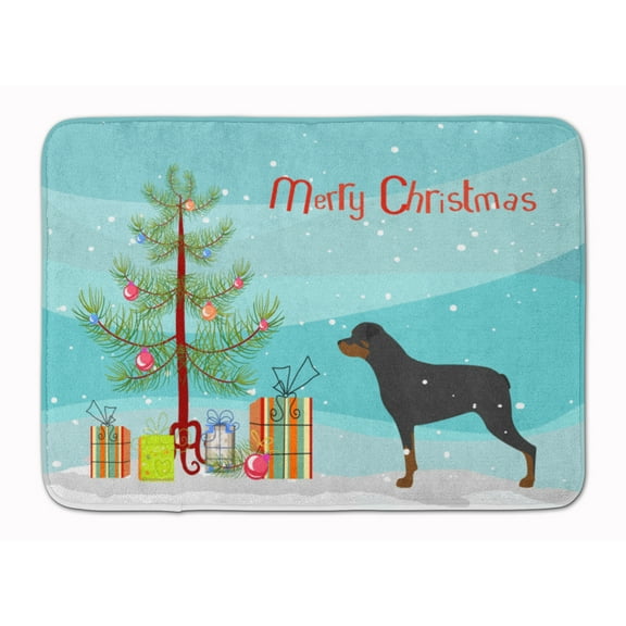 Rottweiler Merry Christmas Tree Machine Washable Memory Foam Mat