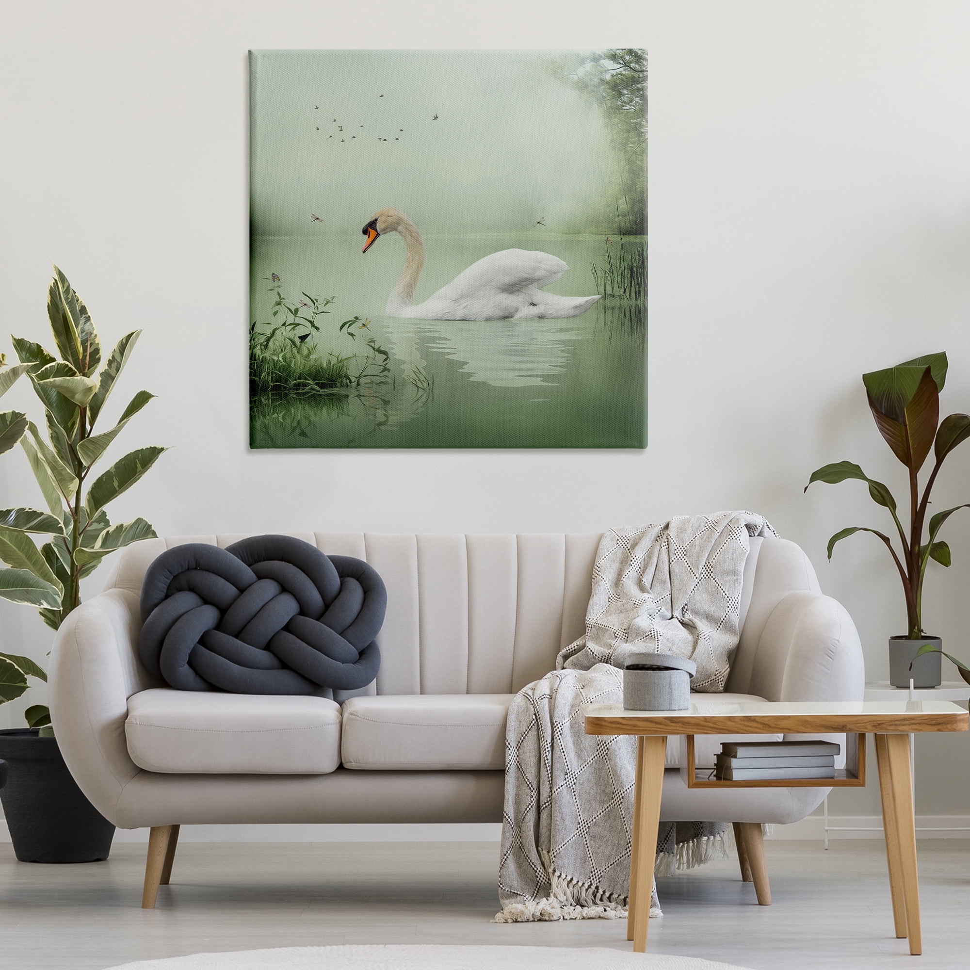 Stupell Industries Swan's Sanctuary Misty Lake Landscape & Nature Painting Wrapped Canvas Art Print Wall Art, 36 x 36