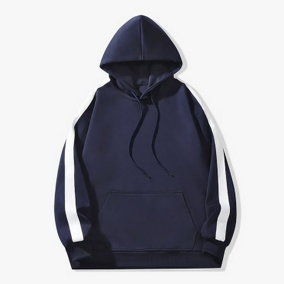 Men's Loose Fit Hoodies Long Sleeves Drawstring Plain Hooded Sweatshirt Pullover Color Block Hoodie Top with Pocket