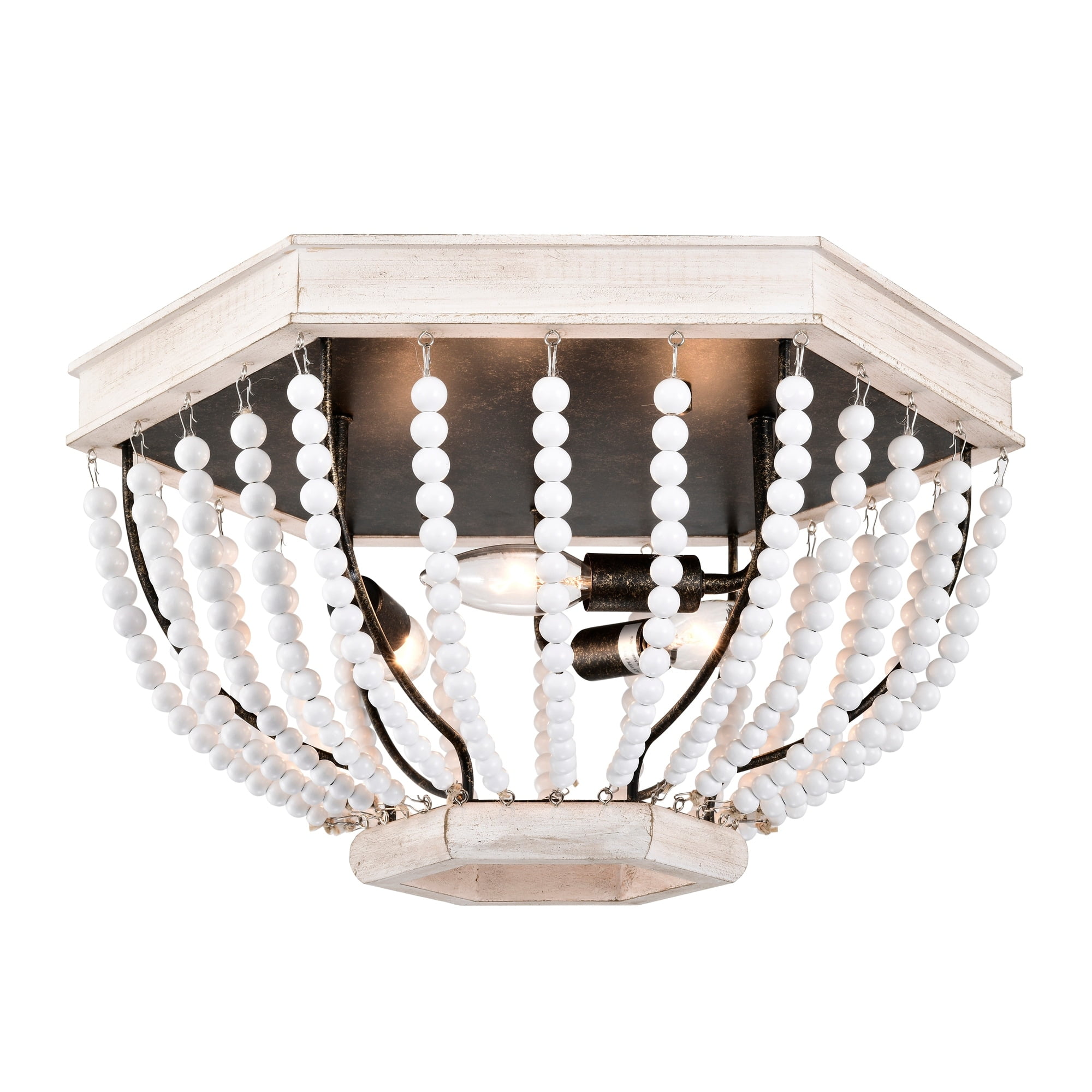 Warehouse of Tiffany Pryne 18 Inch Off White Bead Detail Flush Mount 3-Light