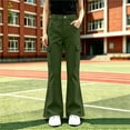 thumbnail image 6 of Girls Flare Cargo Pants Casual Stretch High Waist Pull On Kids Wide Leg Pants Green 12, 6 of 7